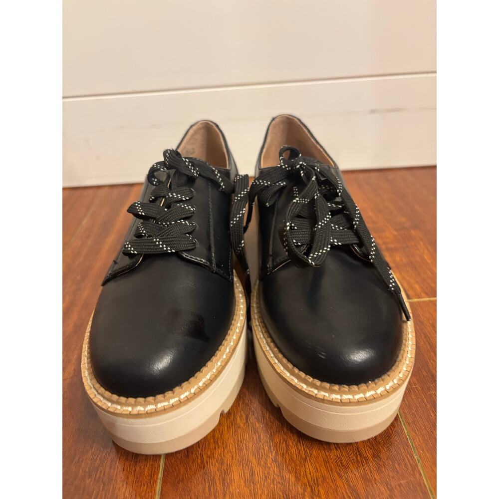 Chelsea & Violet Irena Black Leather Oxford Platform Loafers Shoes Size 8 - Picture 2 of 8